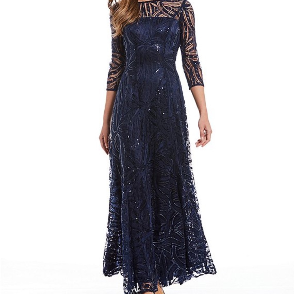 3/4 Sleeve  Sequin A-Line Gown, Aubergine